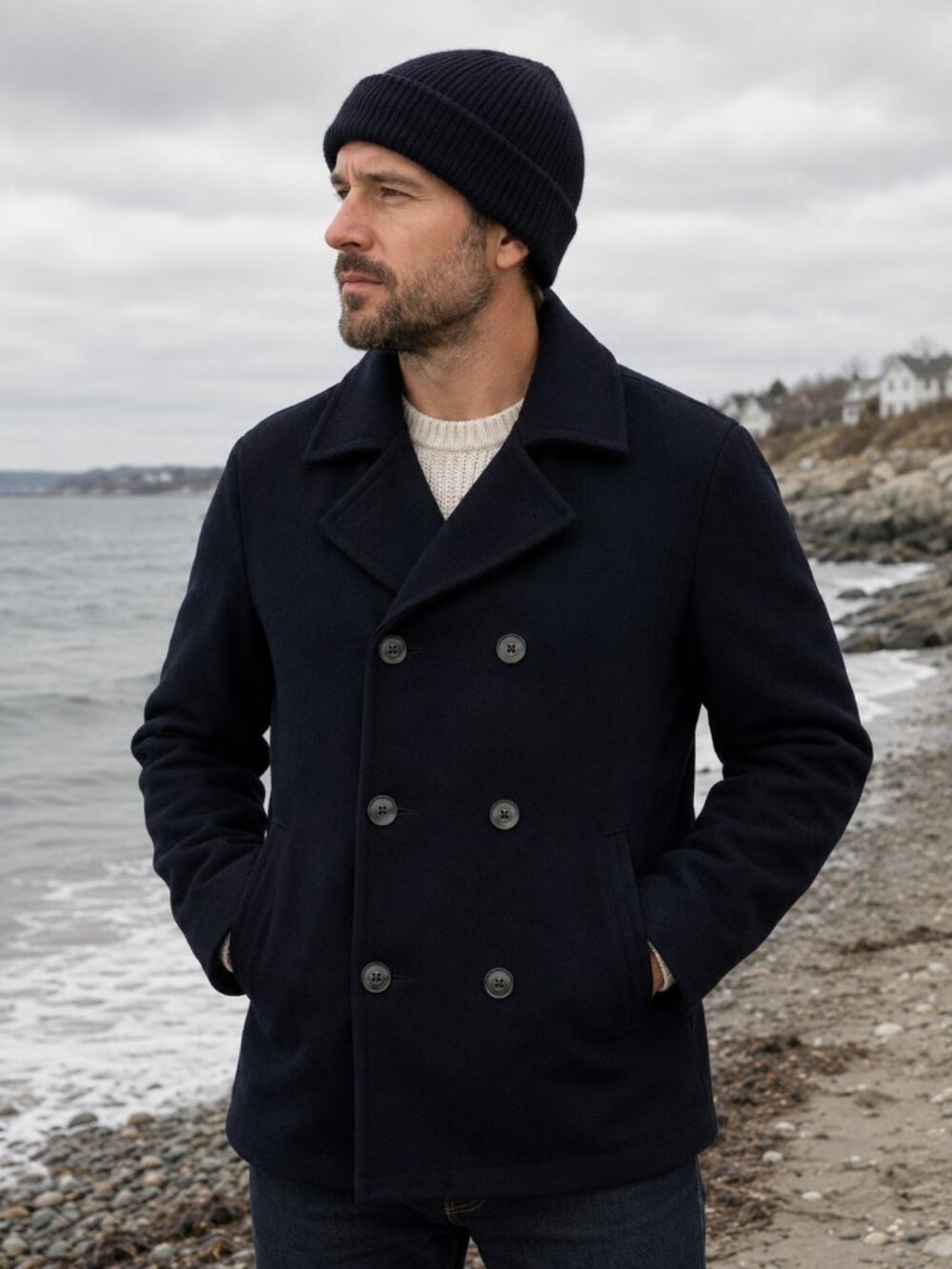 Navy Classic Wool Peacoat Mens Large Navy Double Breasted Military Coat